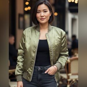 Nike Olive Sport Jacket; Elastic Collar, Cuffs Waistline, Zipper, Emblem, S